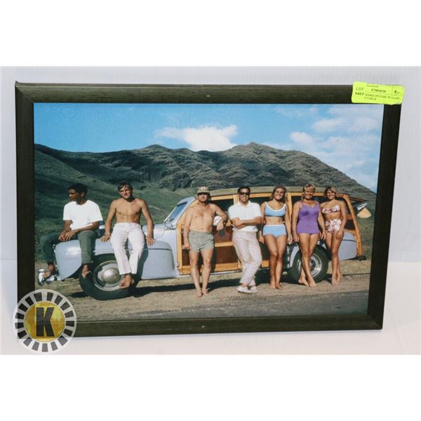 WOOD FRAMED PICTURE /W GLASS – VINTAGE CARS &