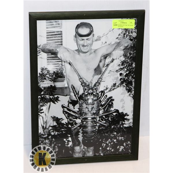 WOOD FRAMED PICTURE /W GLASS – MAN WITH GIANT