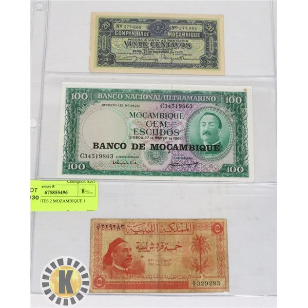 3 BANKNOTES 2 MOZAMBIQUE 1 LIBYA