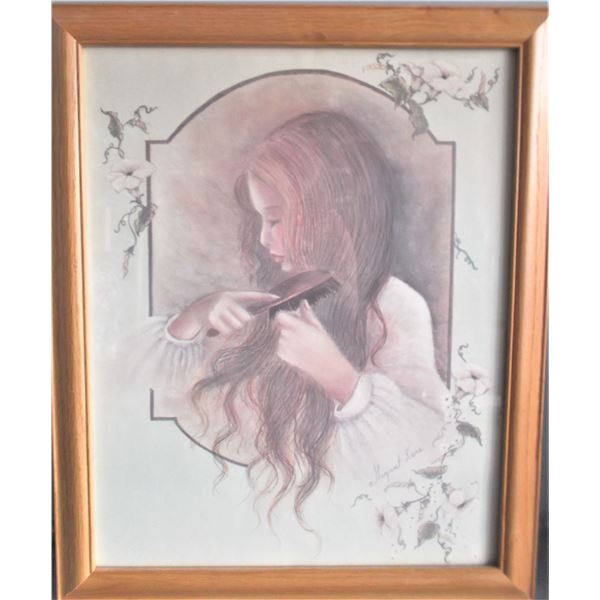 Framed Margaret Kane - Girl Brushing her Hair 22.25 by 18.5 Inches