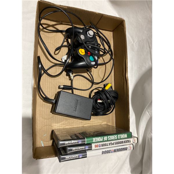 Nintendo game cube power cord, controller and games