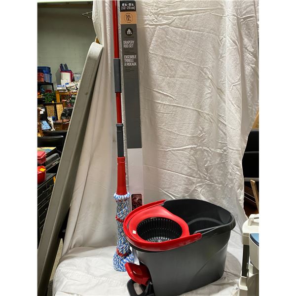 Mop, bucket and drapery rod set