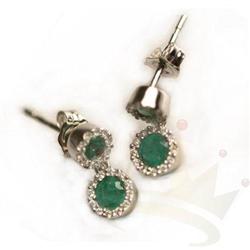 Genuine 1.22 ctw Emerald & Diamond Earrings 14K Gold