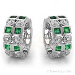 Earrings 1.24 ctw Emerald & Diamond 14K White Gold