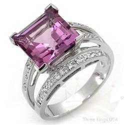 Genuine 3.50 ctw Amethyst & Diamond Ring 14KW gold