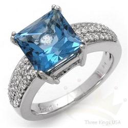 Unique 2.55 ctw Blue Topaz & Diamond Ring 14KW gold