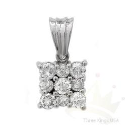Genuine 1.0 ctw Diamond Cluster Pendant 14K W Gold