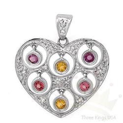 Pendant .40 ctw Multi-Sapphire & Diamond 14K Gold