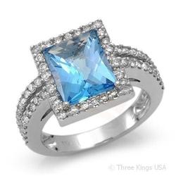 Ring 4.59 ctw Blue Topaz & Diamond 14K White Gold