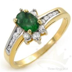 Genuine 1.15 ctw Emerald & Diamond Ring 14K Gold