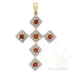 Genuine .86 ctw Garnet & Diamond Cross 14KY Gold