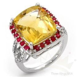 Ring 10.24 ctw Ruby,Citrine & Diamond 14K White Gold