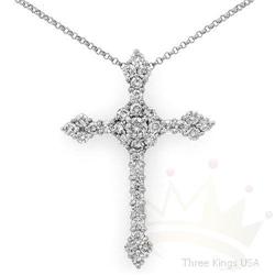 Certified 1.43 ctw Diamond Cross Necklace 14K Gold
