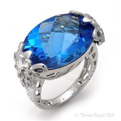 Ring 18.79 ctw Blue Topaz & Diamond 14K White Gold