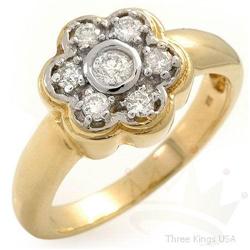 Genuine .25 ctw Diamond Flower Ring 10K Yellow Gold