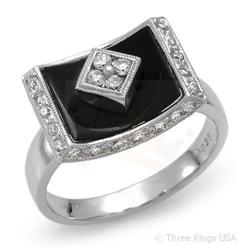 Ring 1.74 ctw Onyx & Diamond 14K White Gold