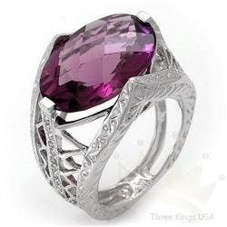 Ring 9.86 ctw Amethyst & Diamond 14K White Gold