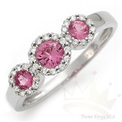 Genuine Pink Sapphire & Diamond Ring 14KW Gold