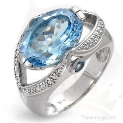 Genuine 6.50 Blue Topaz & Diamond 14K White Gold