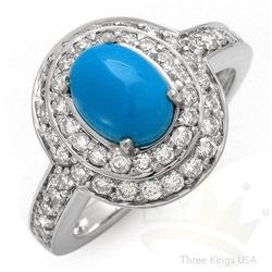 Genuine 2.20 ctw Turquoise & Diamond Ring 14KW gold