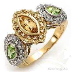 Genuine 1.75 ctw Citrine, Peridot & Diamond Ring Gold