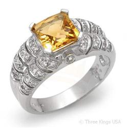 Ring 1.84 ctw Citrine & Diamond 14K White Gold