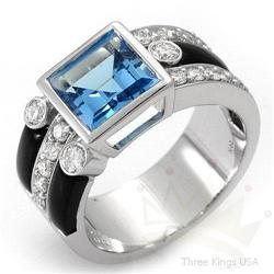 Ring 4.81 ctw Topaz,Onyx & Diamond 14K White Gold