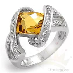 Ring 2.4 ctw Citrine & Diamond 14K White Gold