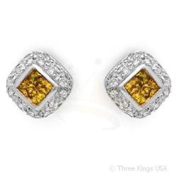 Earrings 0.73 ctw Yellow Sap & Diamond 14K White Gold