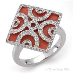 Ring 10.3 ctw Rose Coral & Diamond 14K White Gold