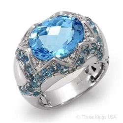 Ring 9.46 ctw Blue Topaz & Diamond 14K White Gold