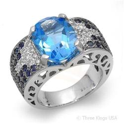 Ring 10.9 ctw Topaz/47 Sap & Diamond 14K White Gold