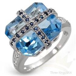 Unique 12.60 ctw Topaz, Bsap & Diam Ring 14KW gold