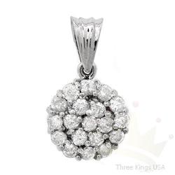 Genuine 1.52 ctw Diamond Cluster Pendant 14K W Gold