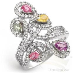 Genuine 2.15 ctw Multi-sapphire & Diamond Ring 14K Gold