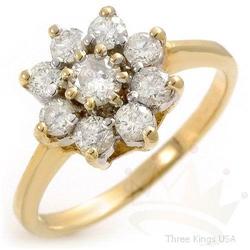 Genuine 1.25ct Diamond Flower Ring 14K Yellow Gold