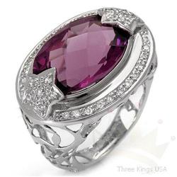 Ring 9.42 ctw Amethyst & Diamond 14K White Gold