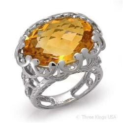 Ring 16.28 ctw Citrine & Diamond 14K White Gold