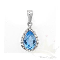 Pear Pendant 1.15 ctw B Topaz & Diamond 14KW Gold