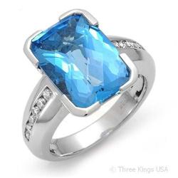 Ring 8.71 ctw Blue Topaz & Diamond 14K White Gold