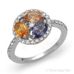 Ring 2.04 ctw Multi-Sapphire & Diamond 14K White Gold