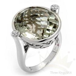 Ring 15.48 ctw Green Amethyst & Diamond 14K White Gold