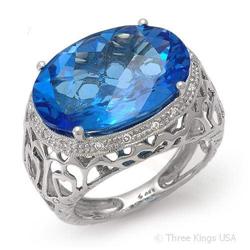 Ring 13.19 ctw Blue Topaz & Diamond 14K White Gold