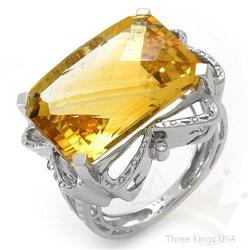 Ring 16.55 ctw Citrine & Diamond 14K White Gold