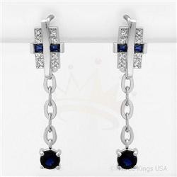 Earrings 0.9 ctw Blue Sapphire & Diamond 14K White Gold