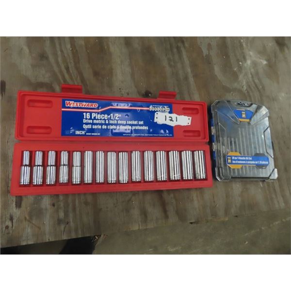 Westward 16Pce 1/2'' Socket Set - Drive Metric & Inch Deep , 20 Pce T Handled Bit Set