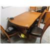 Image 1 : Wood Dining Table w Scissor Leaf + 6 Chairs