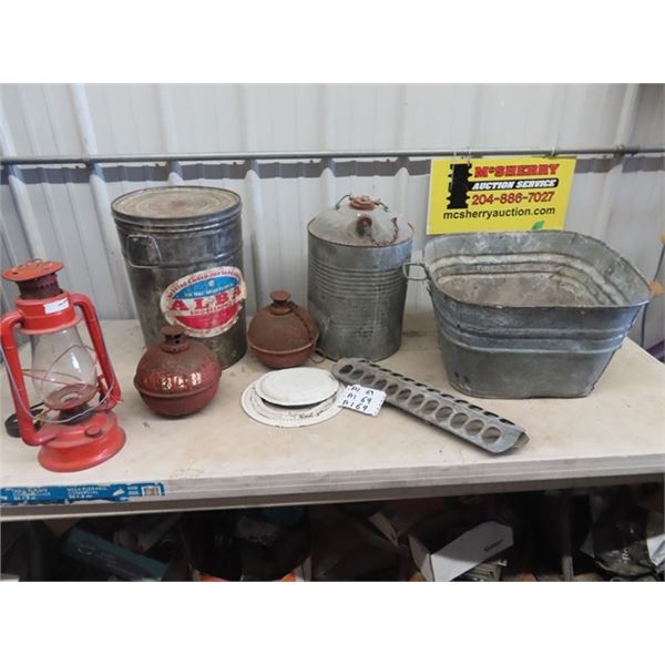 CNR Gas Can , Road FLares, Galv Tub, Chicken Feeder, Barn Lantern Plus More!