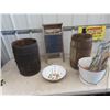 Image 1 : 2 Nail Kegs, Washboard, Enamelware, & Sock Stretchers