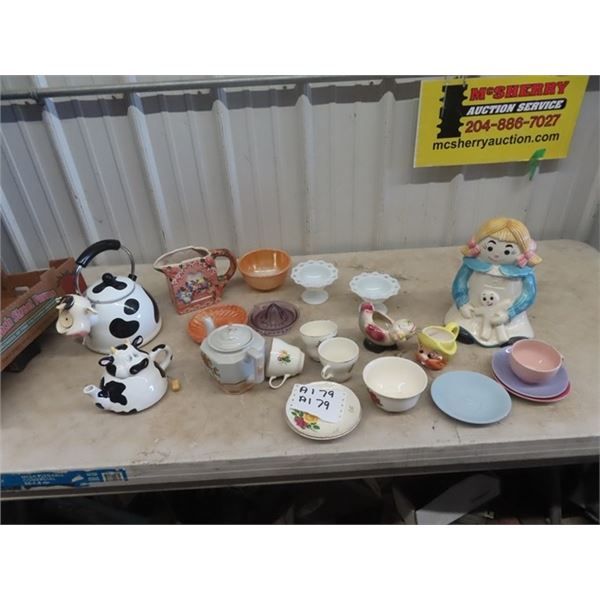 Cookie Jar, Tea Pot, Character Kitchen Items, FIre King Plus